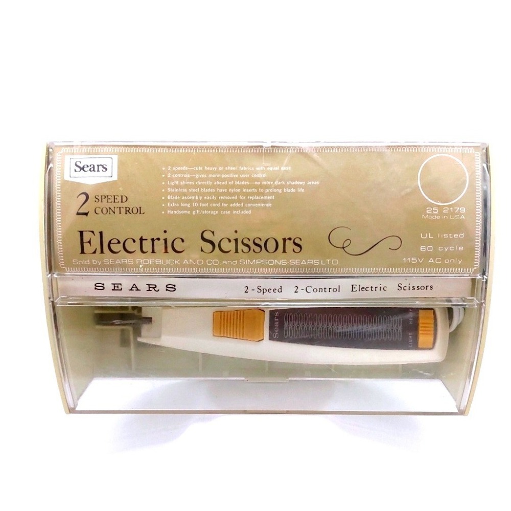 VTG Sears 2 Speed Electric Scissors 2179 Stainless Blades Original Case w/manual